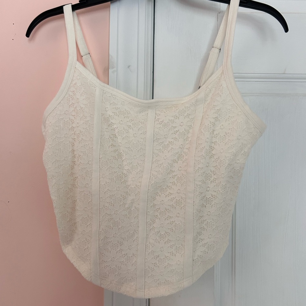 White corset look flower top from hollister